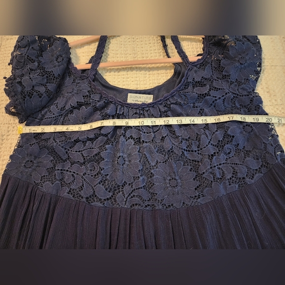 Robbie Lee Navy Blue Lace Dress Bare Shoulder Playful Chic 1X Romantic Sexy - Picture 12 of 13